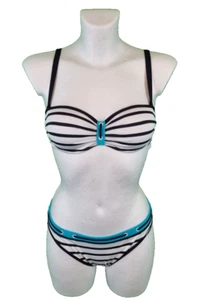 Sunflair Bikini Größe 36 B Cup Bademode Schwarz Weiß Türkis Gestreift mit Bügel - Bild 1 von 5