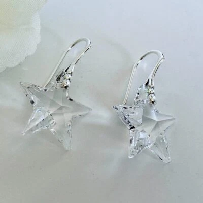 Pendientes 925 Sterling Silver Star transparentes y brillantes hechos con cristales Swarovski® Foto 1 de 4