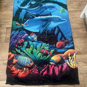 Toalla de playa retro vintage años 90 delfín peces tropicales Restmor Brasil - Imagen 1 de 8
