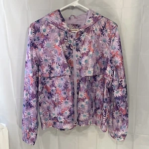 Jacket Girls XL Purple Floral Mossimo Hoodie Lightweight Windbreaker Coat Tall - Picture 1 of 17