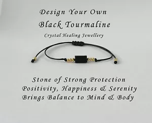 Black Tourmaline Bracelet Anklet Natural Healing Crystal Bracelet 8th Anniversar - Picture 1 of 3