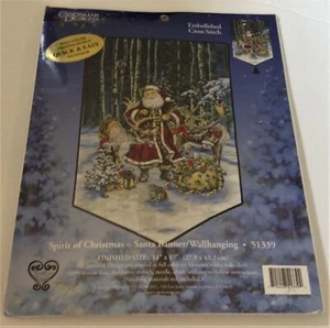 2001 Candamar Spirit of Christmas Santa Banner Embellecido Punto de Cruz Kit Nuevo - Imagen 1 de 2
