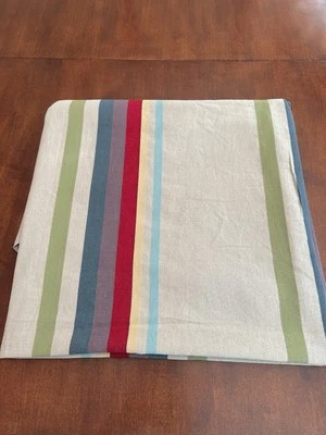 70 inch round cotton tablecloth fun picnic stripes 100% cotton 70" round - Image 1 of 4