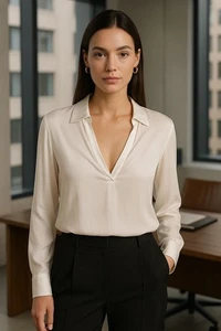 Vince Women's Silk Blouse Ivory Med | Quiet Luxury, Minimalist, Workwear - Picture 1 of 14