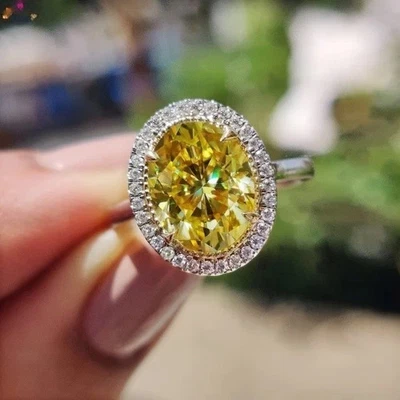 Anillo de compromiso de diamantes con zafiro amarillo natural de 3,30 quilates en oro blanco de 14 quilates de 7,5 Foto 1 de 4