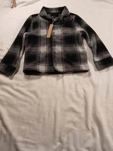 Skims Sleep Lounge Shirt Boys Sz 4 Gray Flannel Plaid Collared Button Down G57 - Picture 1 of 3