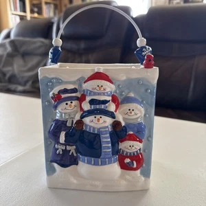 Houston Harvest Contenitore Natalizio Ceramica / Fioriera Pupazzo di Neve Design Famiglia - Foto 1 di 8