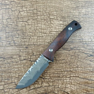 Cuchillos fijos TWOSUN para exteriores hoja de damasco mango de madera espiga completa TS247 Foto 1 de 4