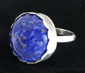 Vintage MODERNIST Lapis blau Kunst Glas Cabochon Sterlingsilber RING Größe 6,5 - Bild 1 von 6