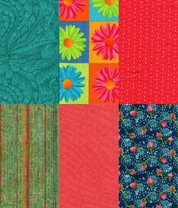 Aqua & Korallentöne bedruckt Menge 6 Fat Quarters Baumwollstoff - Bild 1 von 7