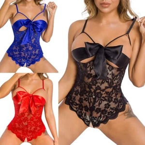 Women's Lingerie Sheer Lace Mini Babydoll Teddy Sexy Bodysuit Backless Sleepwear - Picture 1 of 1