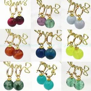 8/10/12/14 mm Natürliche Multicolor Edelstein Runde Perlen Gold Leverback Ohrringe - Bild 1 von 116
