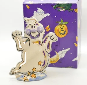 Heather Goldminc Halloween Tealight Candle Holder Boo The Ghost Blue Sky Ceramic - Picture 1 of 5