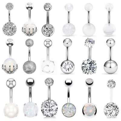 Belly Button Ring - 14G Navel Nombril Surgical Steel Ear Rings CZ Body Piercing - Image 1 of 4
