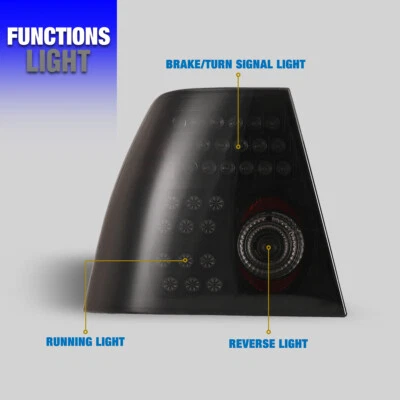 LED Taillights For 1999-2003 Volkswagen Jetta Sedan Rear Brake Lamp Black Smoke - Image 1 of 4