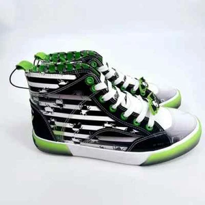 NEW BEETLEJUICE Green Black White Striped High Top Sneaker Shoe Women's 7.5 - Picture 1 of 6