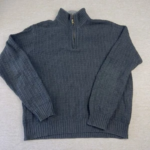 Oscar De La Renta, Ribbed Cable net 1/4 zip pull over sweater, Dark Grey Large - Picture 1 of 6