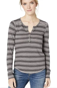 Top térmico para mujer Lucky Brand Henley a rayas, gris marga, L - Imagen 1 de 2