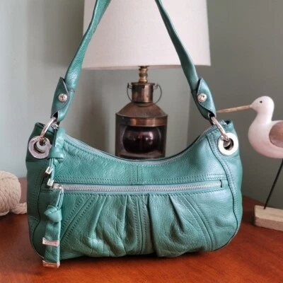 B Makowsky Small Green Leather Hobo Bag Purse - Image 1 of 4