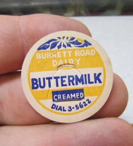 vintage Milk Bottle Cap from Burnett Road Dairy, Creamed Buttermilk, old phone # - Picture 1 of 2
