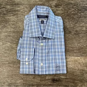 NWT Crown & Ivy Stretch Wrinkle Free Slim Fit Blue Plaid Long Sleeve Dress Shirt - Picture 1 of 5