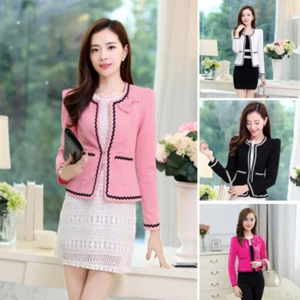 Women Short Jacket Open Front Cardigan Slim Fit Suit Coat Business Blazer - Picture 1 of 15