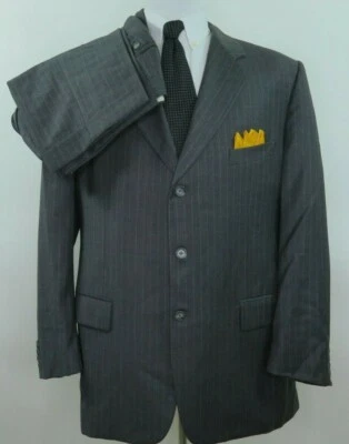 Corneliani Saks 5th Pure Wool Gray Striped Two Piece Italian Men Suit 39x30 44 R - Image 1 of 4