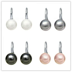 Natural 4 Colors 10mm Tahitian South Sea Shell Pearl Silver Hook Earrings - Picture 1 of 16