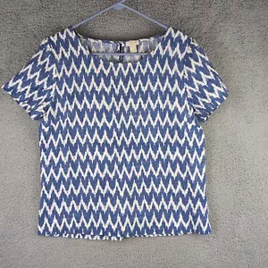 Blusa para mujer J Crew manga corta lino algodón azul blanco chevron talla pequeña - Imagen 1 de 9
