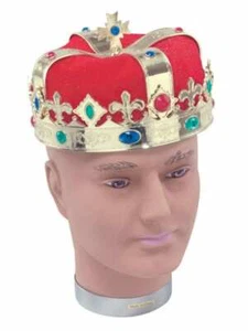 Adultos Hombres Royal Kings Sombrero Oro Plástico Rojo Terciopelo Sombrero Elegante Vestido Accesorio - Imagen 1 de 1