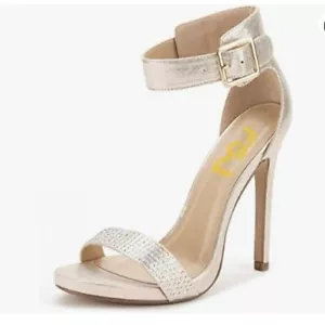 FSJ Women Versatile Ankle Strap Buckle Sandals Open Toe High Heel Pumps Gold - Picture 1 of 8
