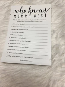 Baby Shower Game Cards, Who Knows Mommy Best, 22 In Total - Picture 1 of 1
