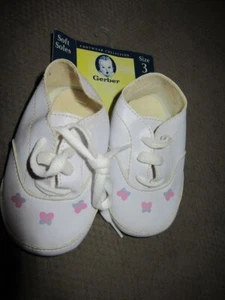 Nuevo Gerber Talla 3 Blanco Suela Suave Cuna Imitación Cuero Bebé Zapatos Niñas Atar - Imagen 1 de 2