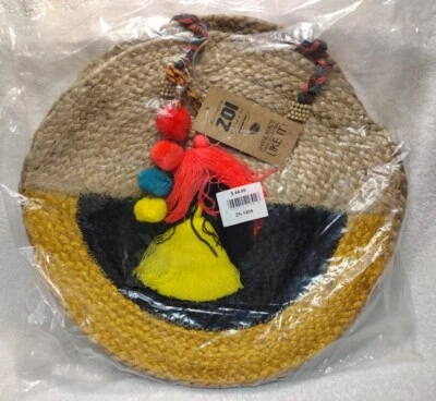 New! ZOI Round JUTE Shoulder Bag, Large Women Boho beach Party Purse,Handbag - Image 1 of 4