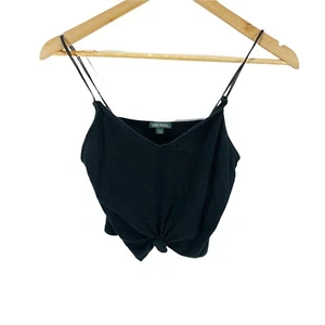 Wild Fable Black Cropped Tank Top Sz M Knot Front Spaghetti Strap Stretch - Picture 1 of 4