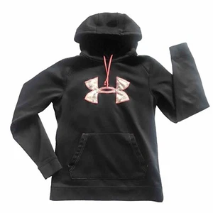 Felpa con cappuccio Under Armour ColdGear L/S nera rosa logo grande donna piccola semi aderente - Foto 1 di 8