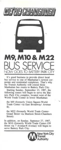 Official 1987 MANHATTAN BUS MAP New Service to Battery Park City M9 M10 M22 NYC - Picture 1 of 4
