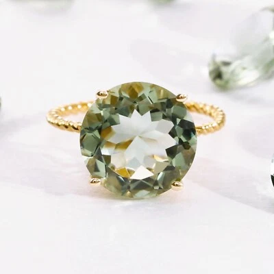 14K Solid Yellow Gold 5 Carat Natural Green Amethyst Solitaire Engagement Ring - Image 1 of 4