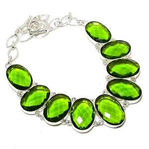 Faceted Peridot Gemstone Handmade 925 Sterling Silver Jewelry Necklace - Picture 1 of 6