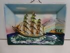 Hand Painted Japanese Pottery 3D Ship Wall Plaque Kitsch Statue Retro