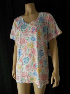SLEEP SENSE PJ night sleep Shirt Large white multi color floral short sleeve NWT - Picture 1 of 4