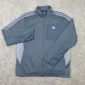 Adidas Jacket Mens Medium Gray Track Windbreaker 3 Stripe Packable Hood Outdoor - Picture 1 of 12