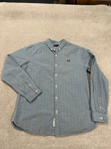 Fred Perry Shirt Mens Large Gray Blue Button Down Long Sleeve Casual - Picture 1 of 11