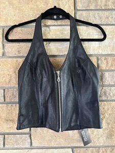 New VINTAGE Wilsons Leather Black Zip Corset Halter Biker Top Vest Size M - Picture 1 of 12