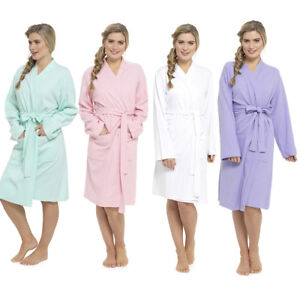 Ladies 100%  Cotton Waffle Dressing Gown Robe  S M L 