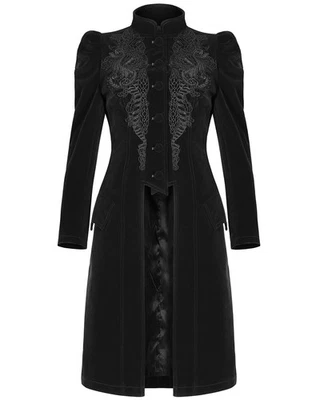 Punk Rave Womens Long Gothic Jacket Coat Black Velvet Lace Steampunk Victorian - Image 1 of 4