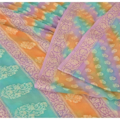 Sanskriti Vintage Bollywood Sarees Pure Georgette Silk Hand-Woven Sari Fabric    - Image 1 of 4