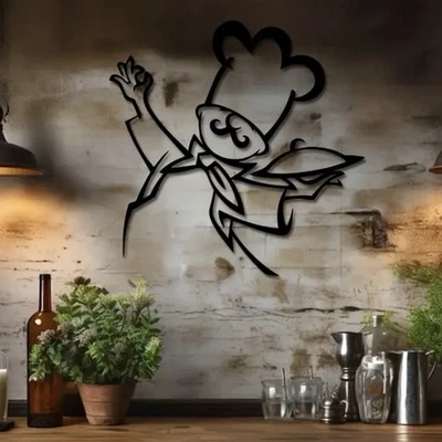 Modern Chef Metal Wall Art Kitchen Decor Minimalist Restaurant Cafe Home Gift - Image 1 of 4