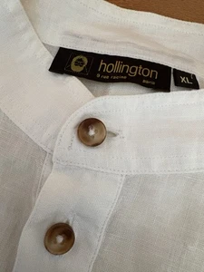 HOLLINGTON Paris Herren Langarm Hemd Gr. XL Nehru-Kragen 100% Leinen „2 Taschen“ - Bild 1 von 9