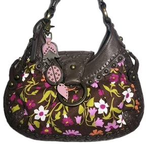 ISABELLA FIORE SWEDISH OASIS STUDDED FLORAL CANVAS AND LEATHER Y2K HANDBAG $565 - Picture 1 of 21